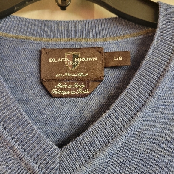 BLACK BROWN 1826 SIZE LARGE 100% MERINO WOOL VNECK SWEATER - Picture 2 of 7